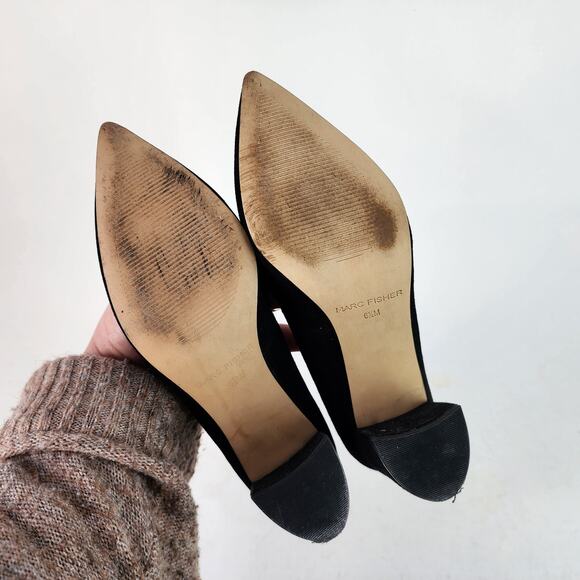 Marc Fisher Caitlin Point Toe Black Heels Size 6.5M Black Suede Pumps - Picture 8 of 8